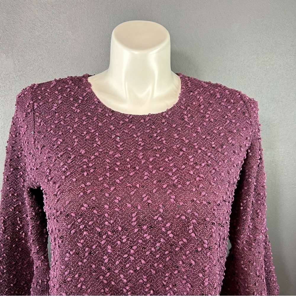Christopher & Banks Plum Boucle Sequin Flutter Sleeve Sweater M - Picture 2 of 7